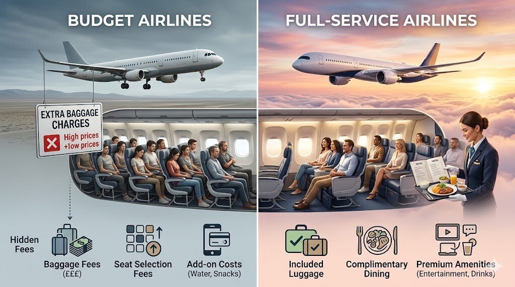 Budget Airlines Vs Full Service Airline Fee Comparison